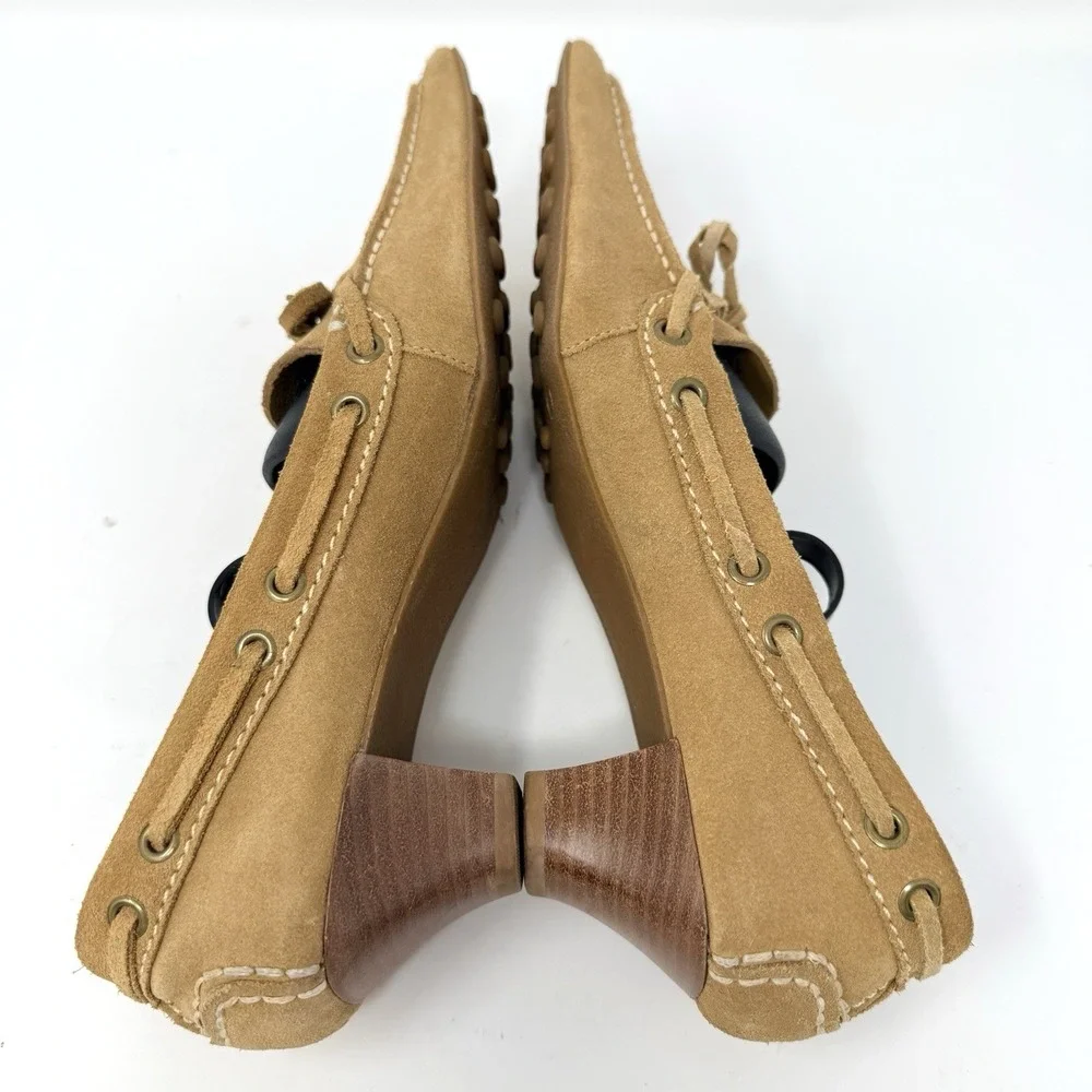Vintage Eddie Bauer Suede Kitten Heel Loafers Square Toe Tan‎ Women's 8M